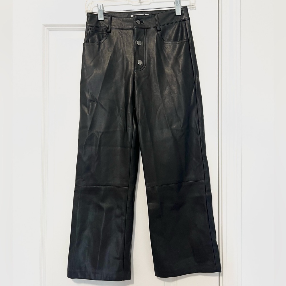 Zara Black Faux Leather Wide-Leg Kids Pants